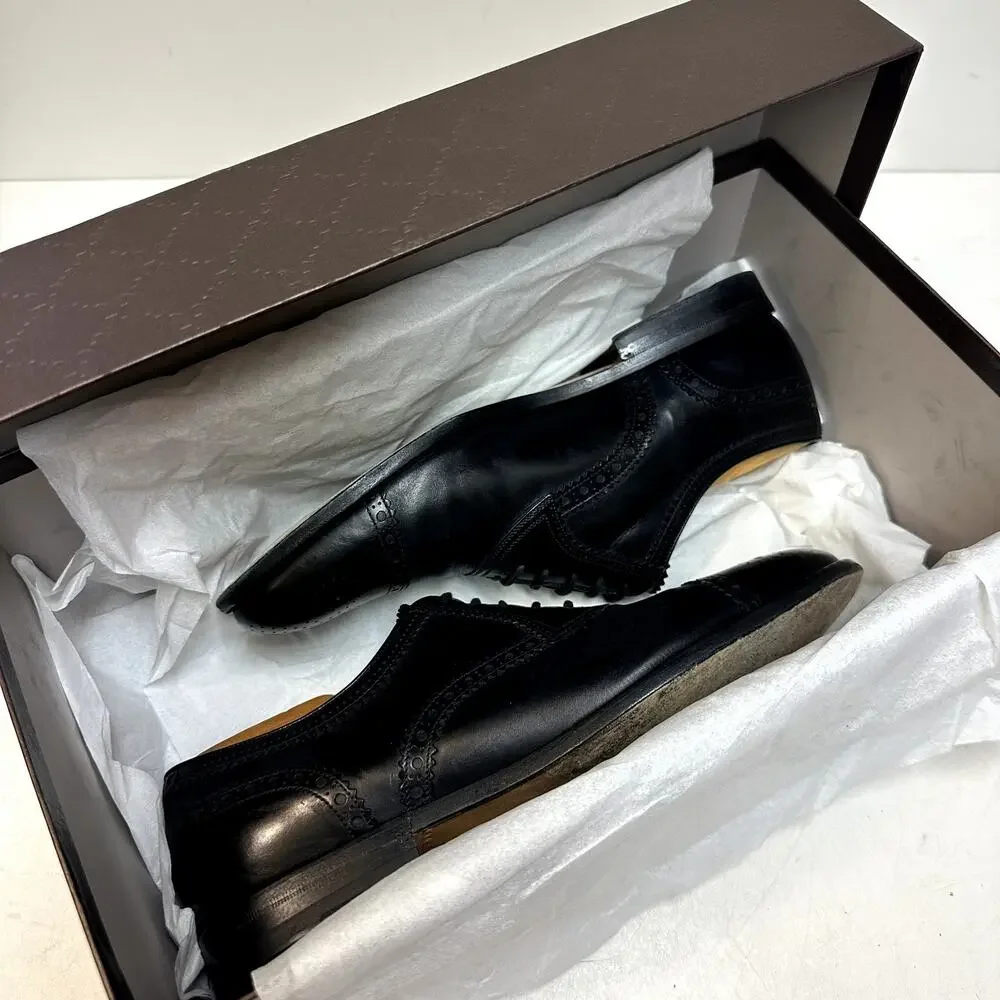 EUC Gucci Oxford Brogue Round Cap Toe 312279 Betis Glamour Nero UK 8.5 US 9 D
